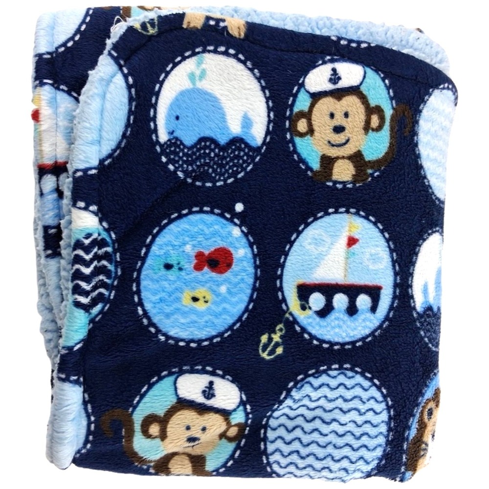 Garanimals Blue Sailor Monkey Circles Blanket Sherpa Lovey Walmart Lion Whale